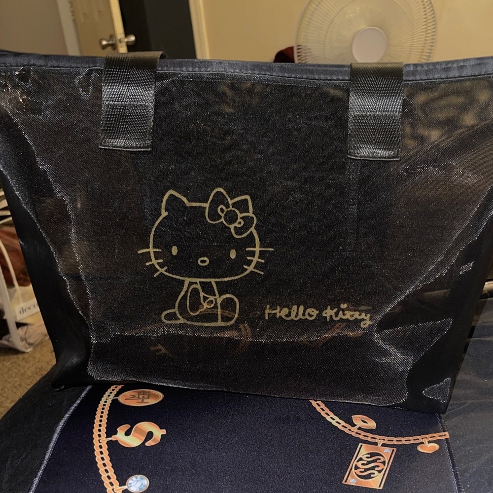 Hello Kitty Mesh Black With Gold Hardware Tote Bag